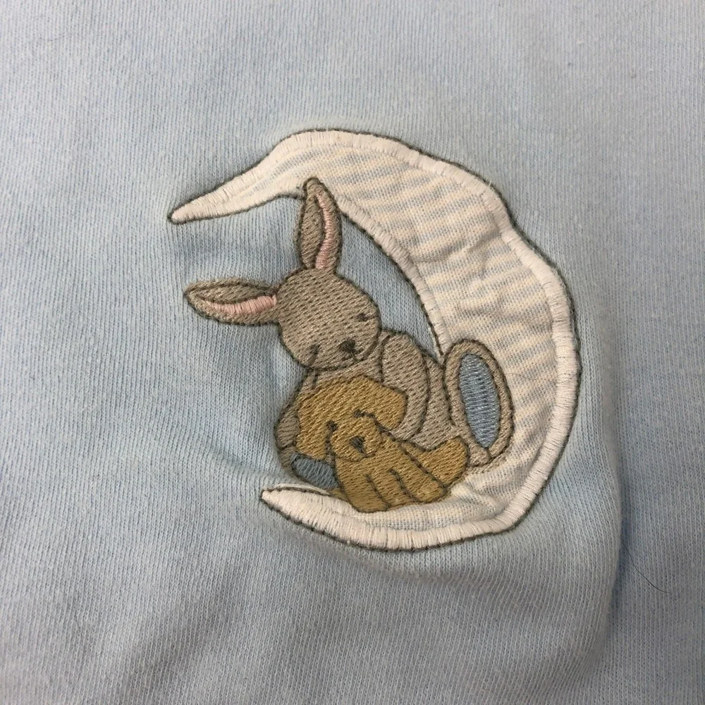 Vintage Carters Baby Blanket‎ Embroidered Blue Bunny Moon Puppy Dog Cotton USA
